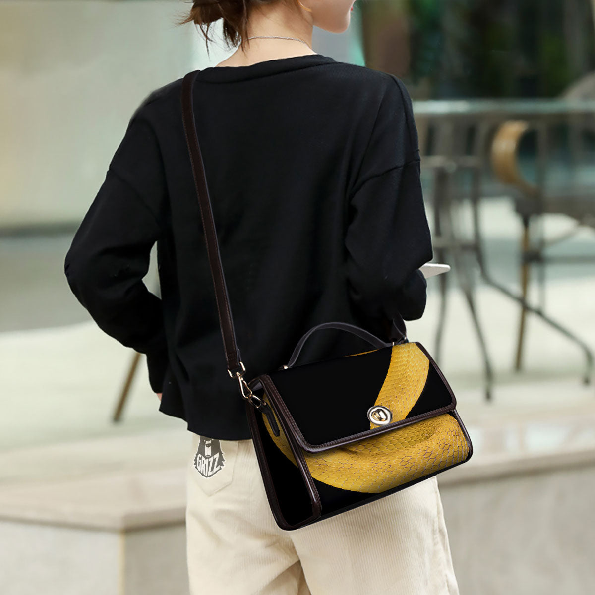 Snake Yellow Print Women's Satchel Bag - Image 3