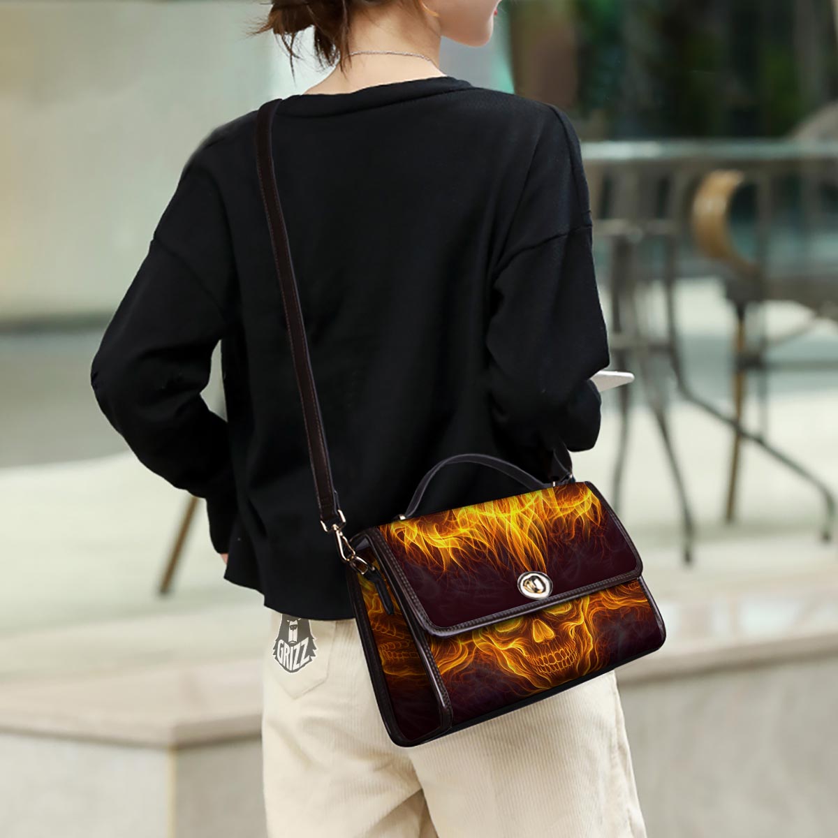 Skull Three Flaming Print Women's Satchel Bag - Image 3
