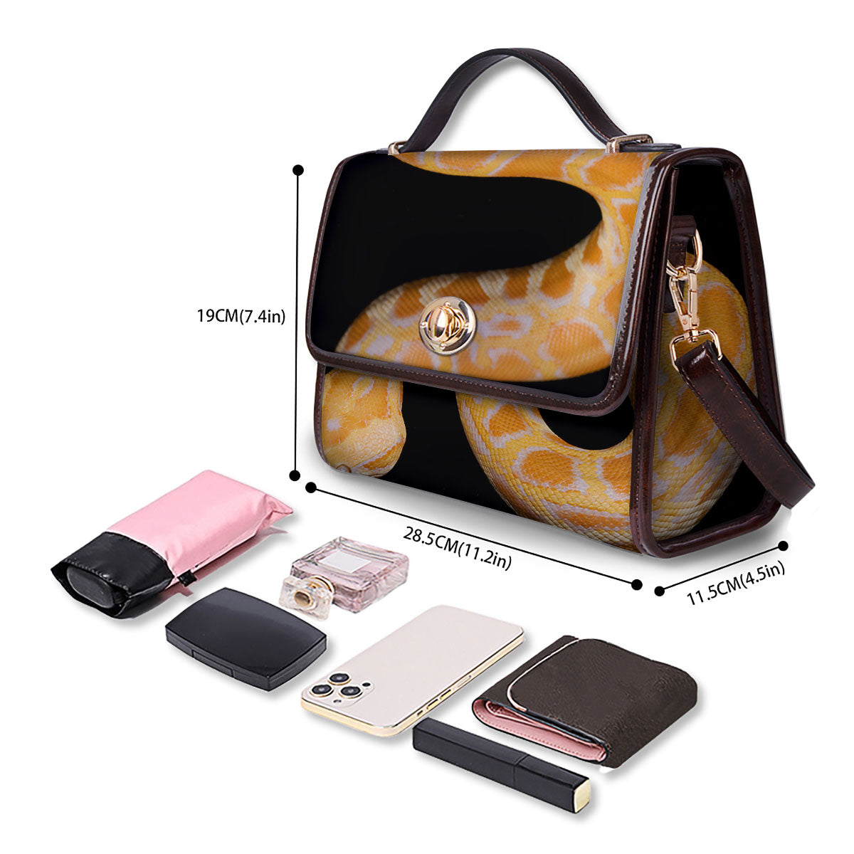 Snake Python Yellow Print Women's Satchel Bag - Image 4