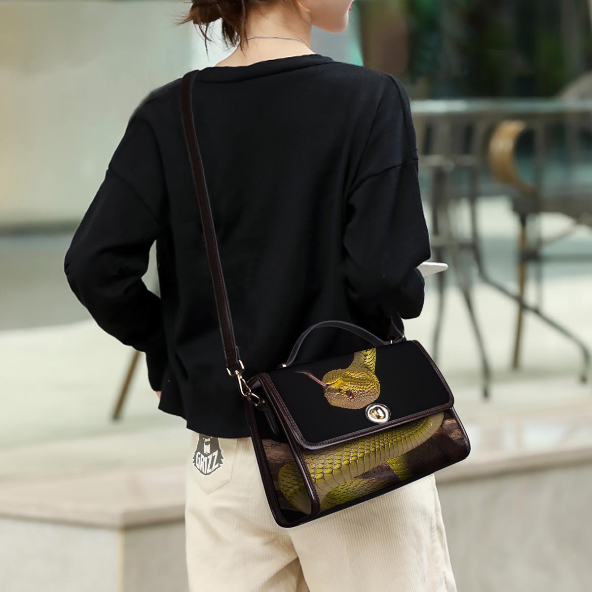 Snake Trimeresurus Albolabris Print Women's Satchel Bag - Image 3