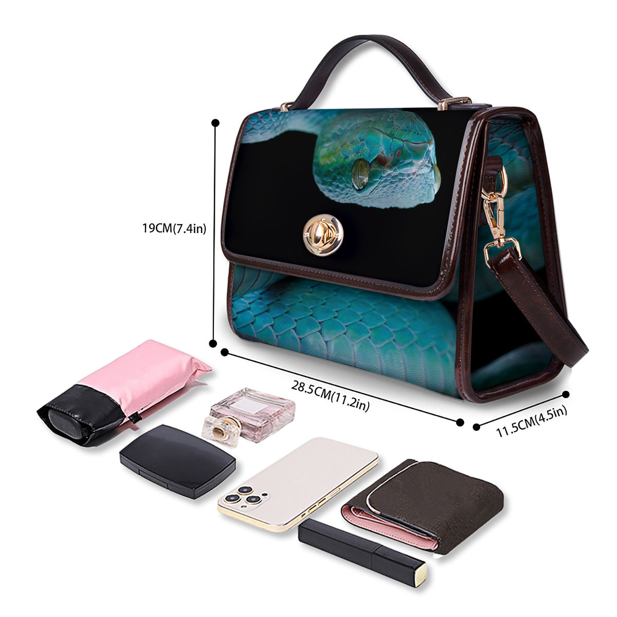 Snake Turquoise Print Women's Satchel Bag - Image 4