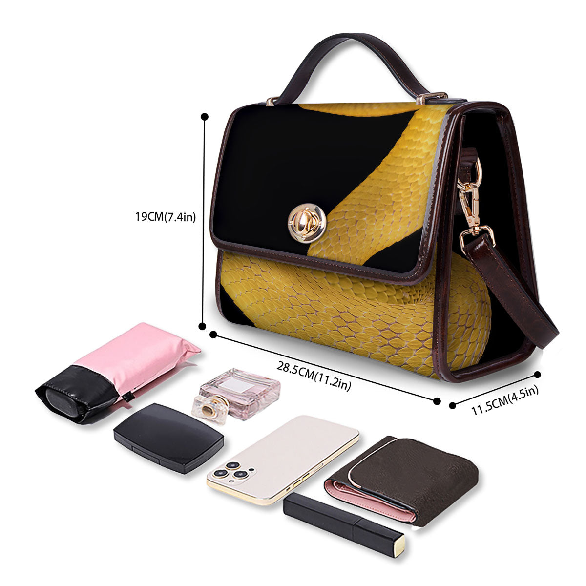Snake Yellow Print Women's Satchel Bag - Image 4
