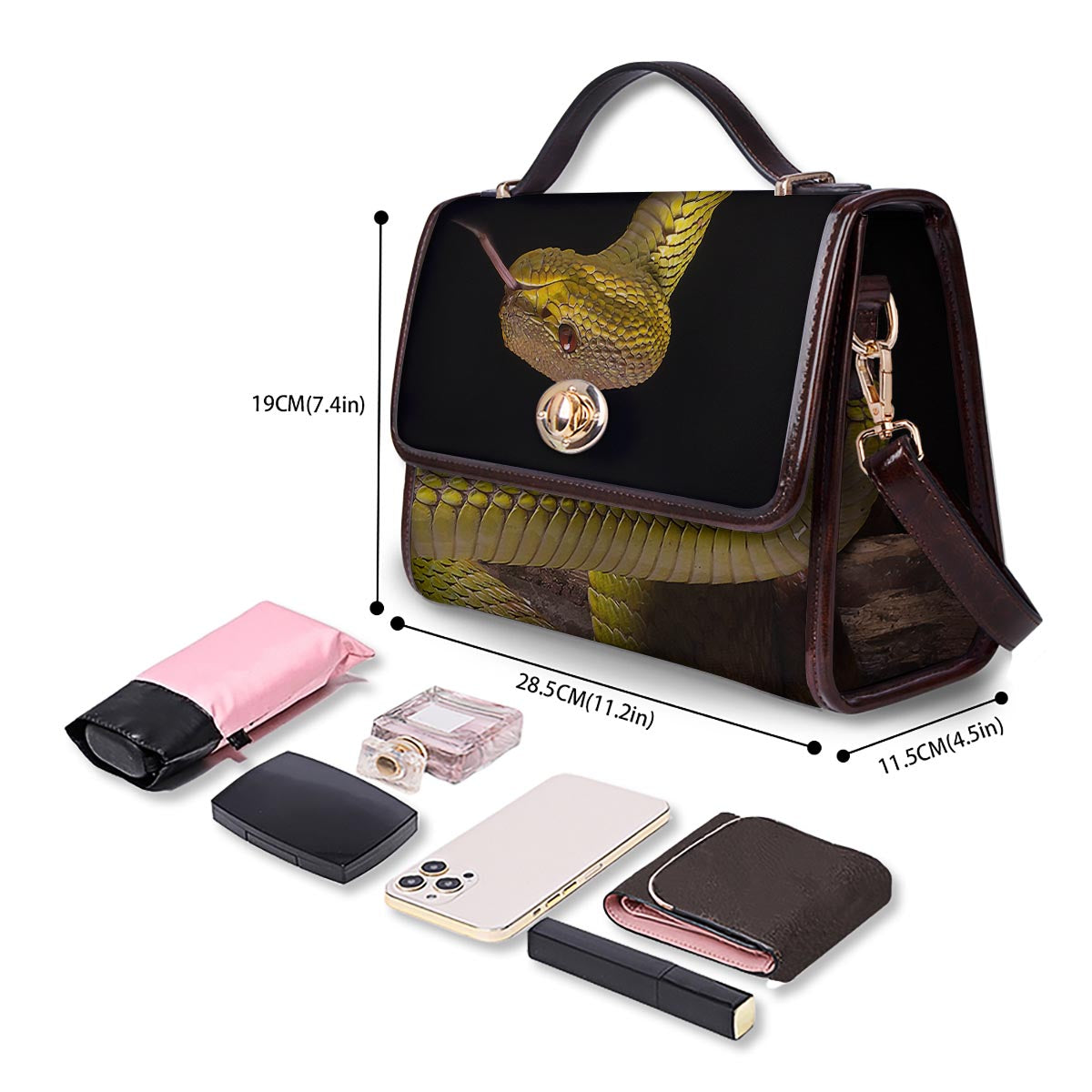 Snake Trimeresurus Albolabris Print Women's Satchel Bag - Image 4