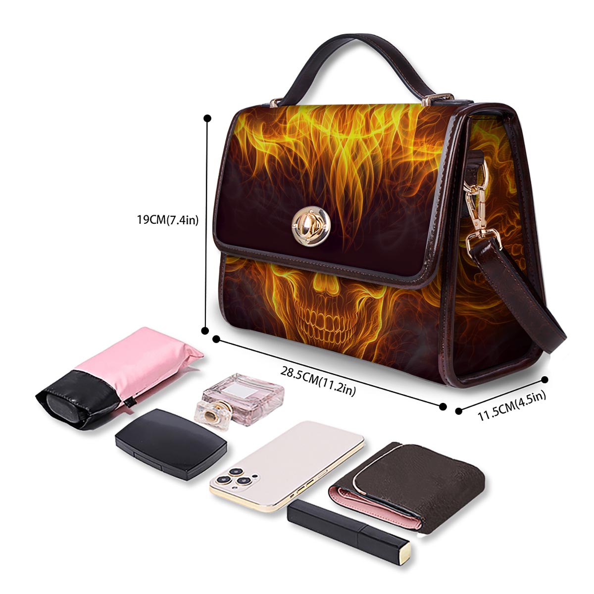Skull Three Flaming Print Women's Satchel Bag - Image 4
