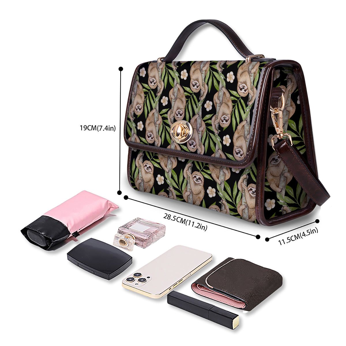 Sloth Watercolor Print Pattern Women's Satchel Bag - Image 4