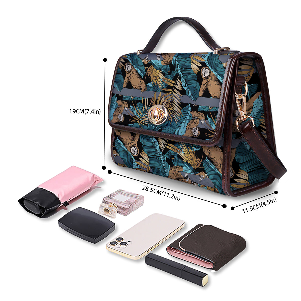 Sloth Tropical Print Pattern Women's Satchel Bag - Image 4