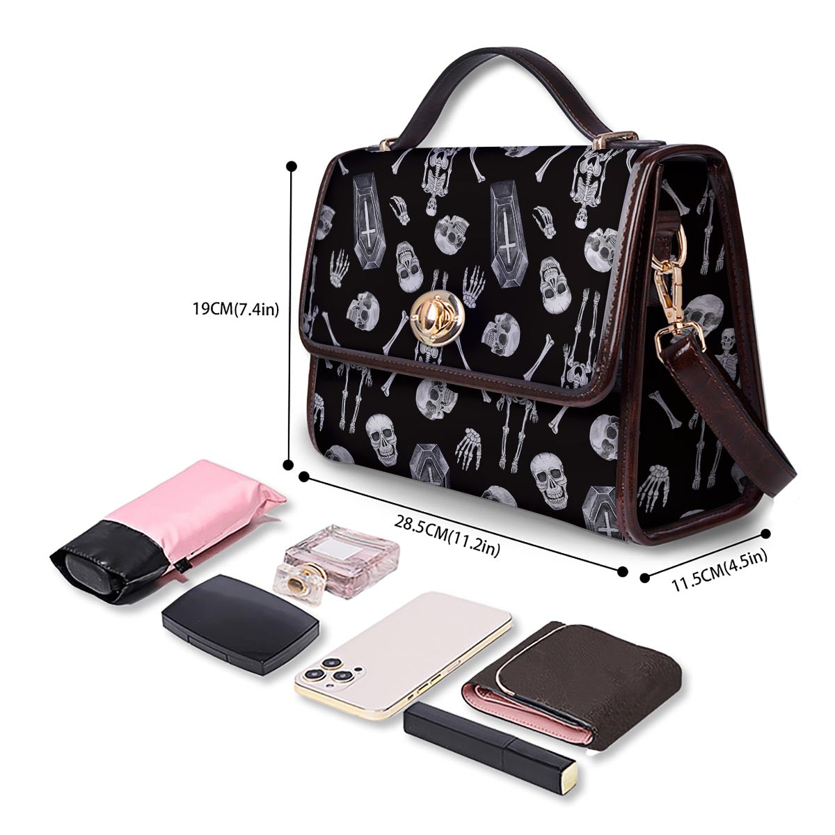 Skeleton And Tomb Print Pattern Women's Satchel Bag - Image 4