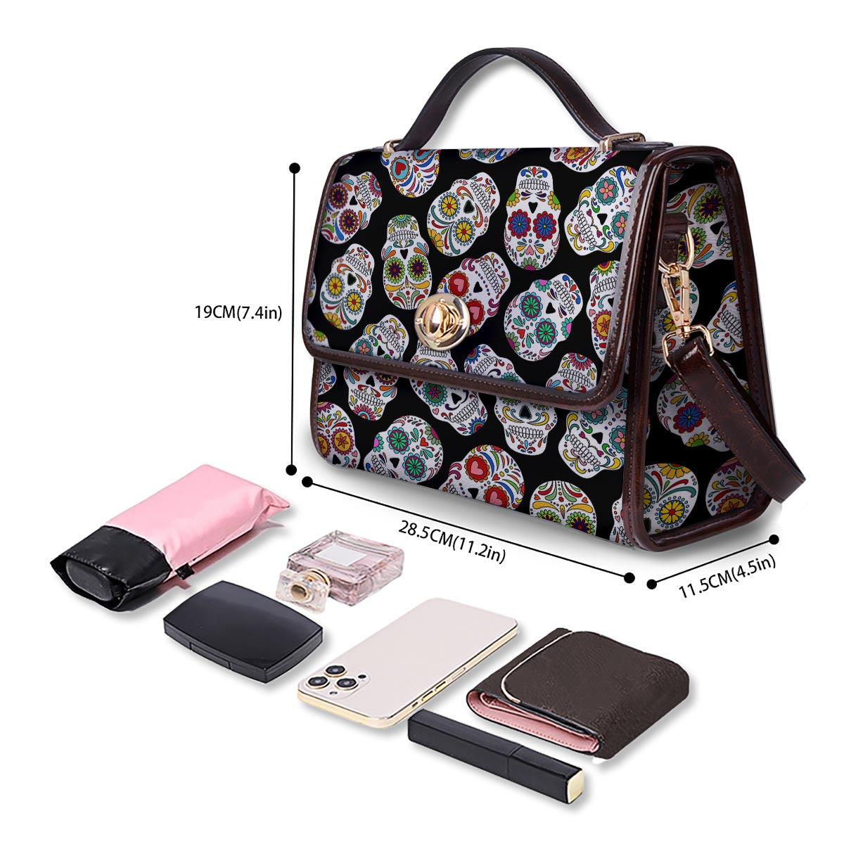 Skull Sugar Print Pattern Women's Satchel Bag - Image 4