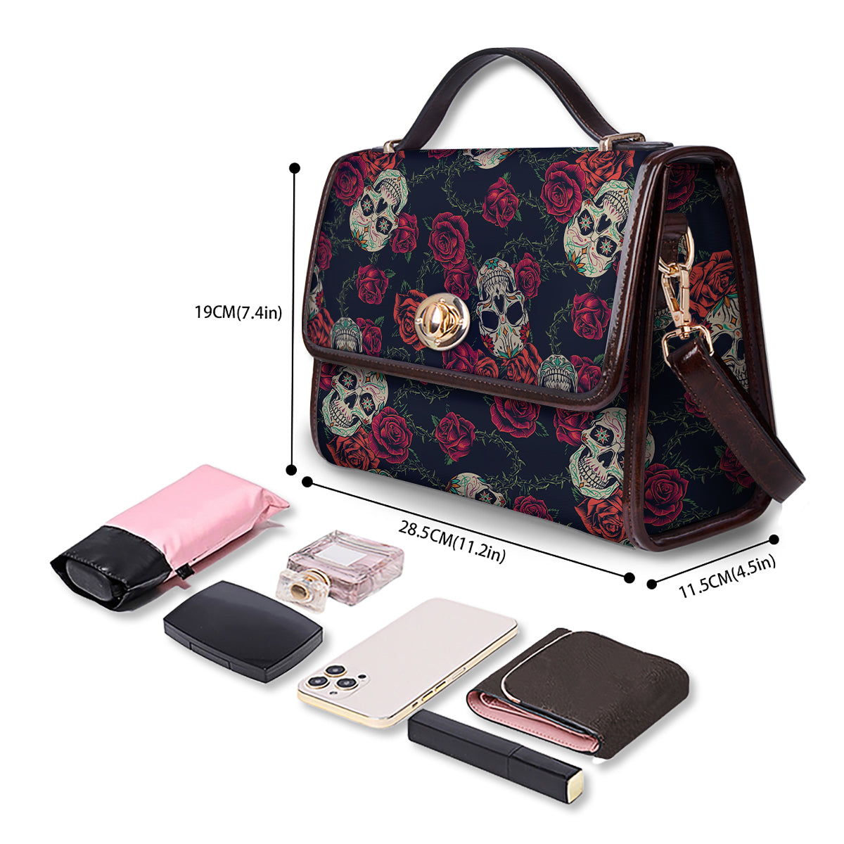 Skull Flowers Vintage Print Pattern Women's Satchel Bag - Image 4
