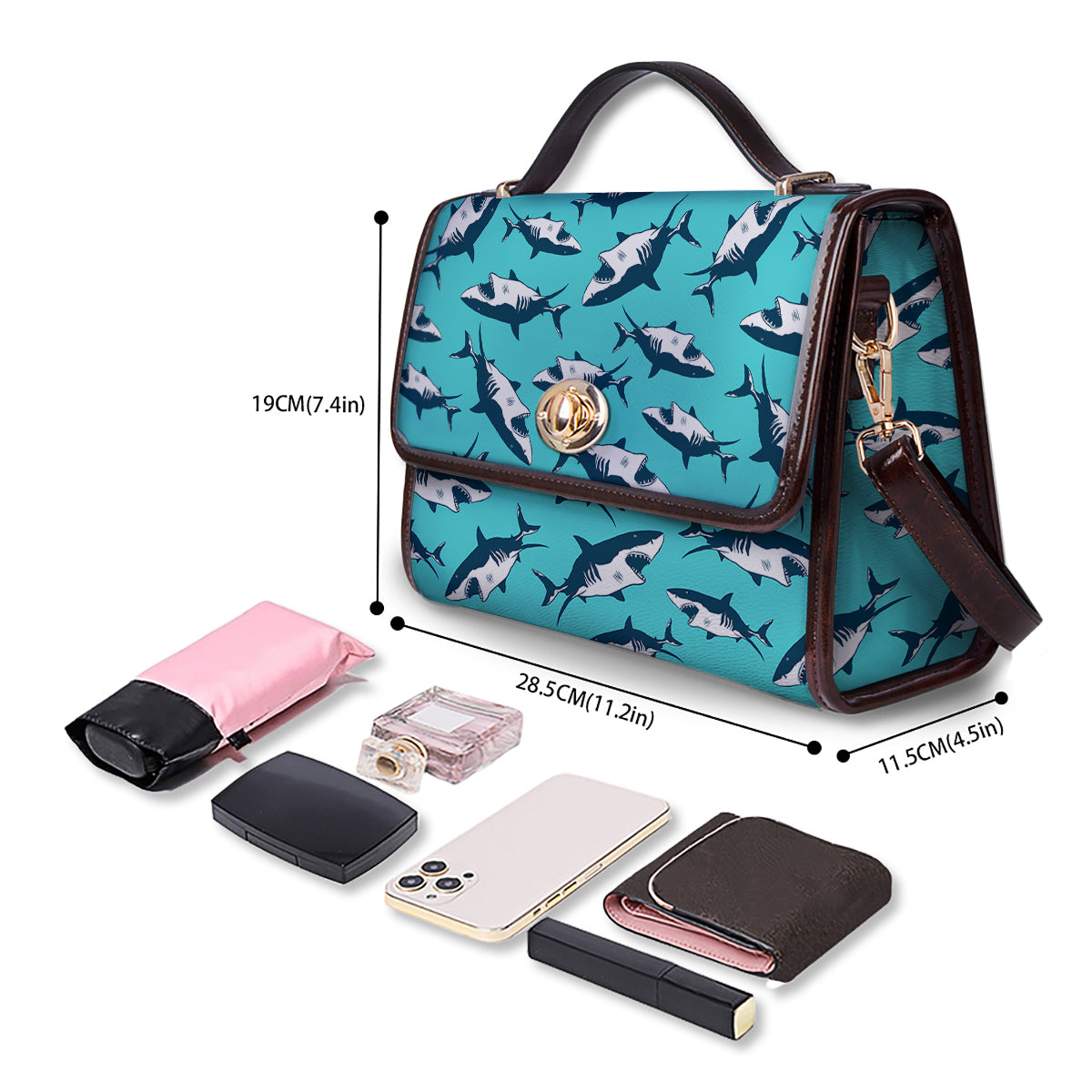 Shark Blue Print Pattern Women's Satchel Bag - Image 4