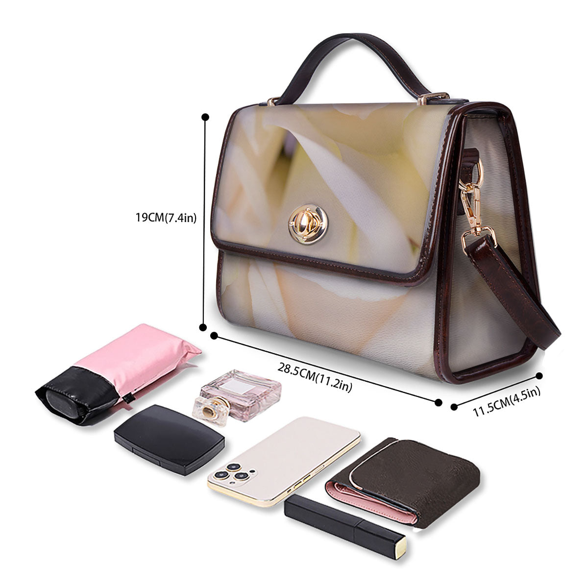 Rose White Print Women's Satchel Bag - Image 4