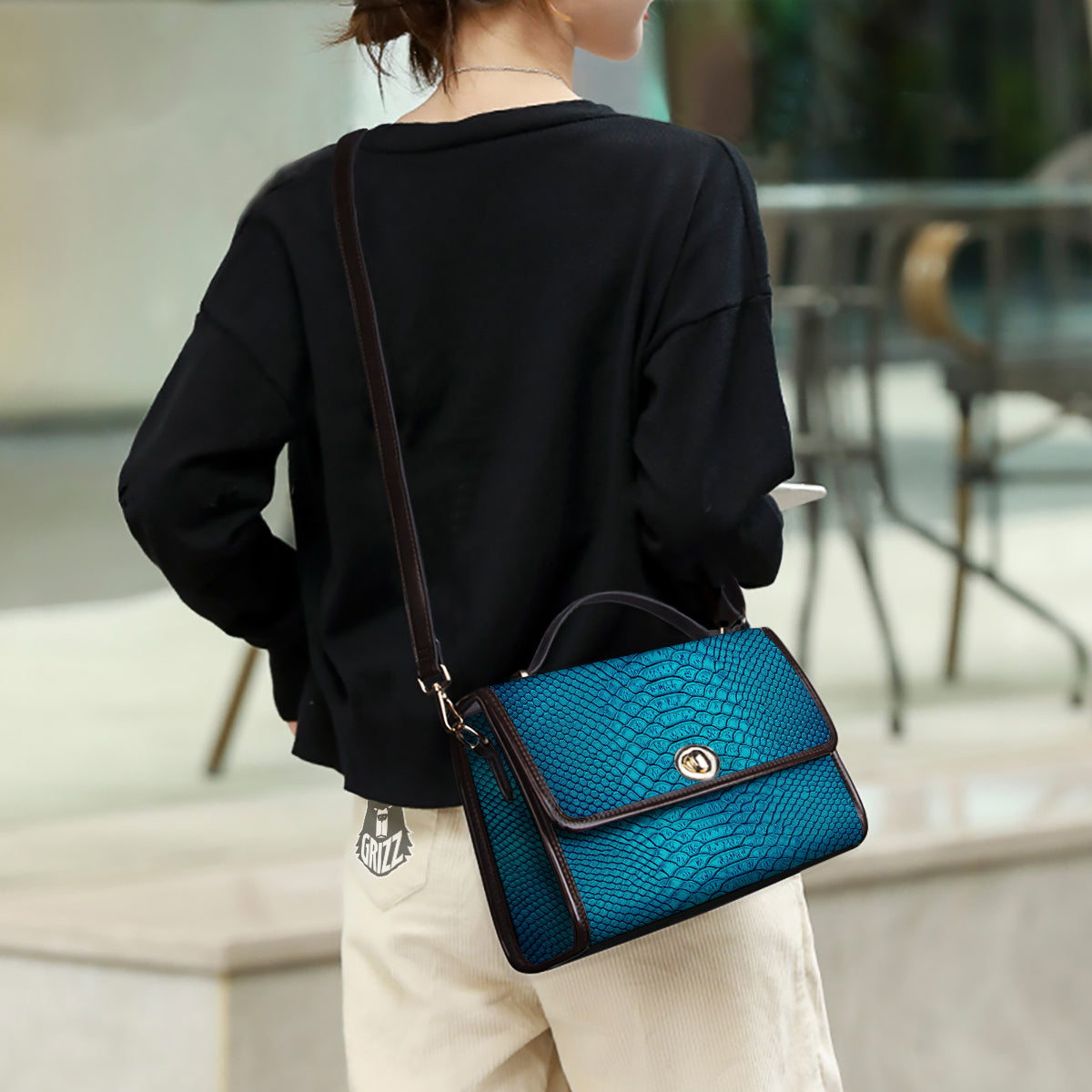 Scales Turquoise Snake Print Pattern Women's Satchel Bag - Image 3