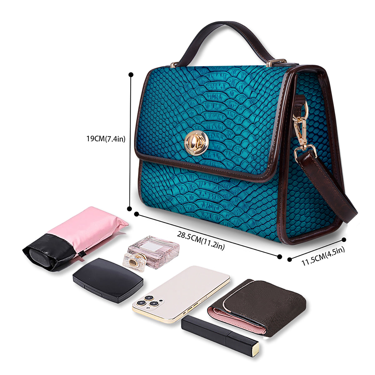 Scales Turquoise Snake Print Pattern Women's Satchel Bag - Image 4