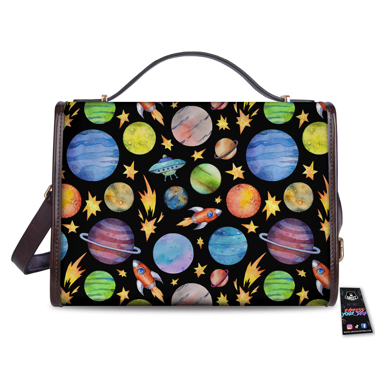Rocket Watercolor Print Pattern Women's Satchel Bag - Image 2