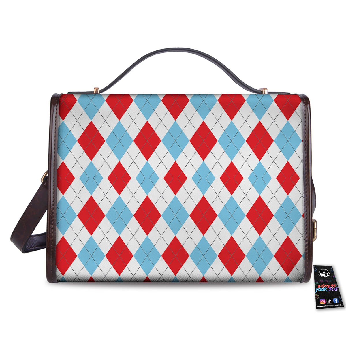 Red White And Blue Argyle Print Pattern Women's Satchel Bag - Image 2