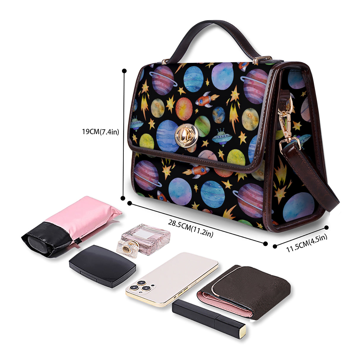 Rocket Watercolor Print Pattern Women's Satchel Bag - Image 4