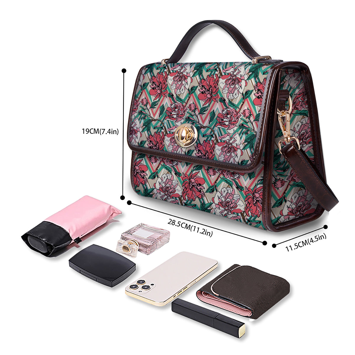 Rose And Zigzag Peony Print Pattern Women's Satchel Bag - Image 4