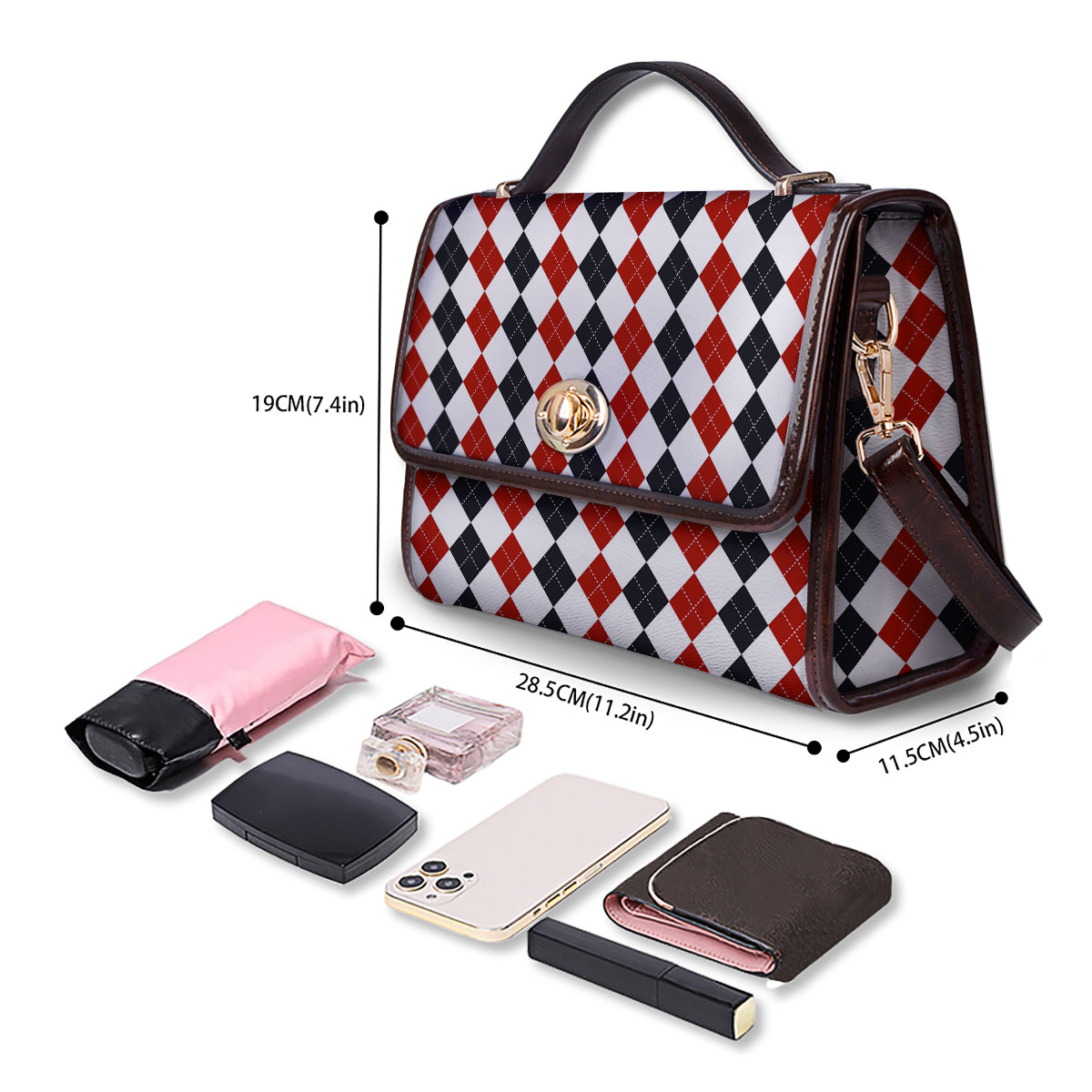 Red White And Black Argyle Print Pattern Women's Satchel Bag - Image 4