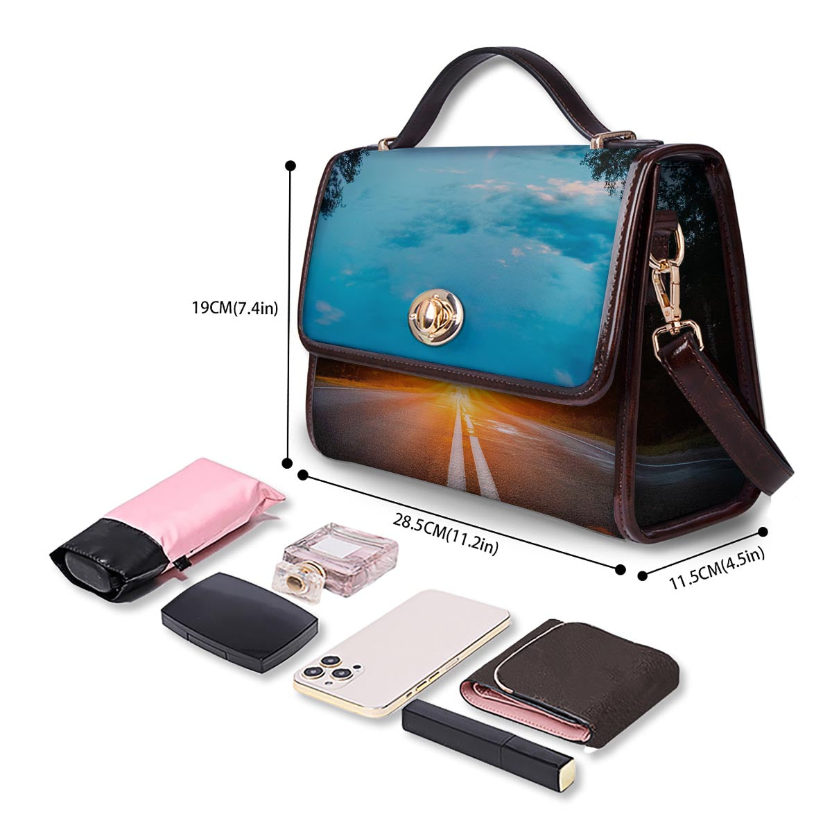Road Sunrise Print Women's Satchel Bag - Image 4