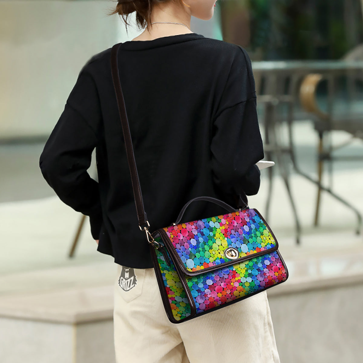 Rainbow Watercolor Print Pattern Women's Satchel Bag - Image 3