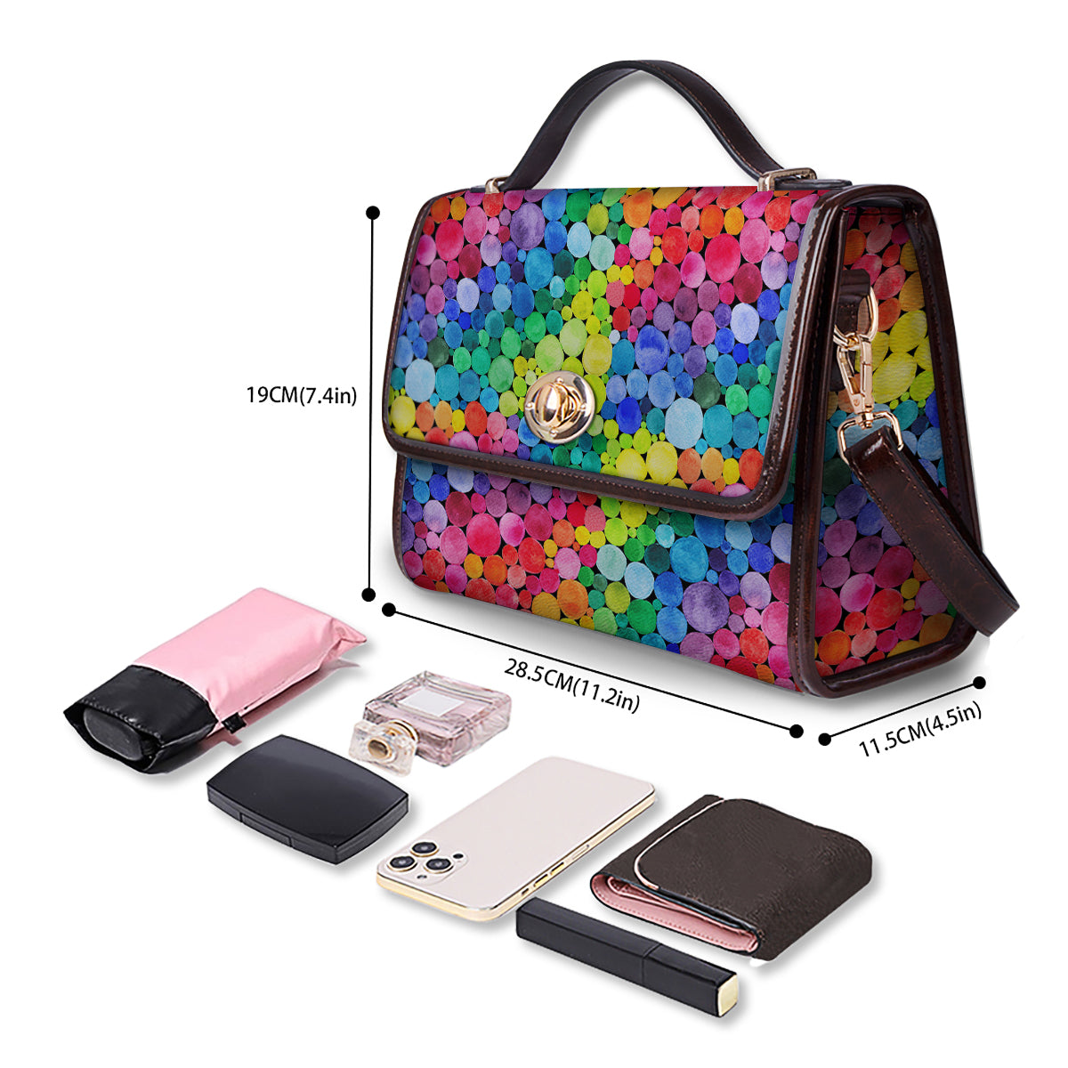 Rainbow Watercolor Print Pattern Women's Satchel Bag - Image 4