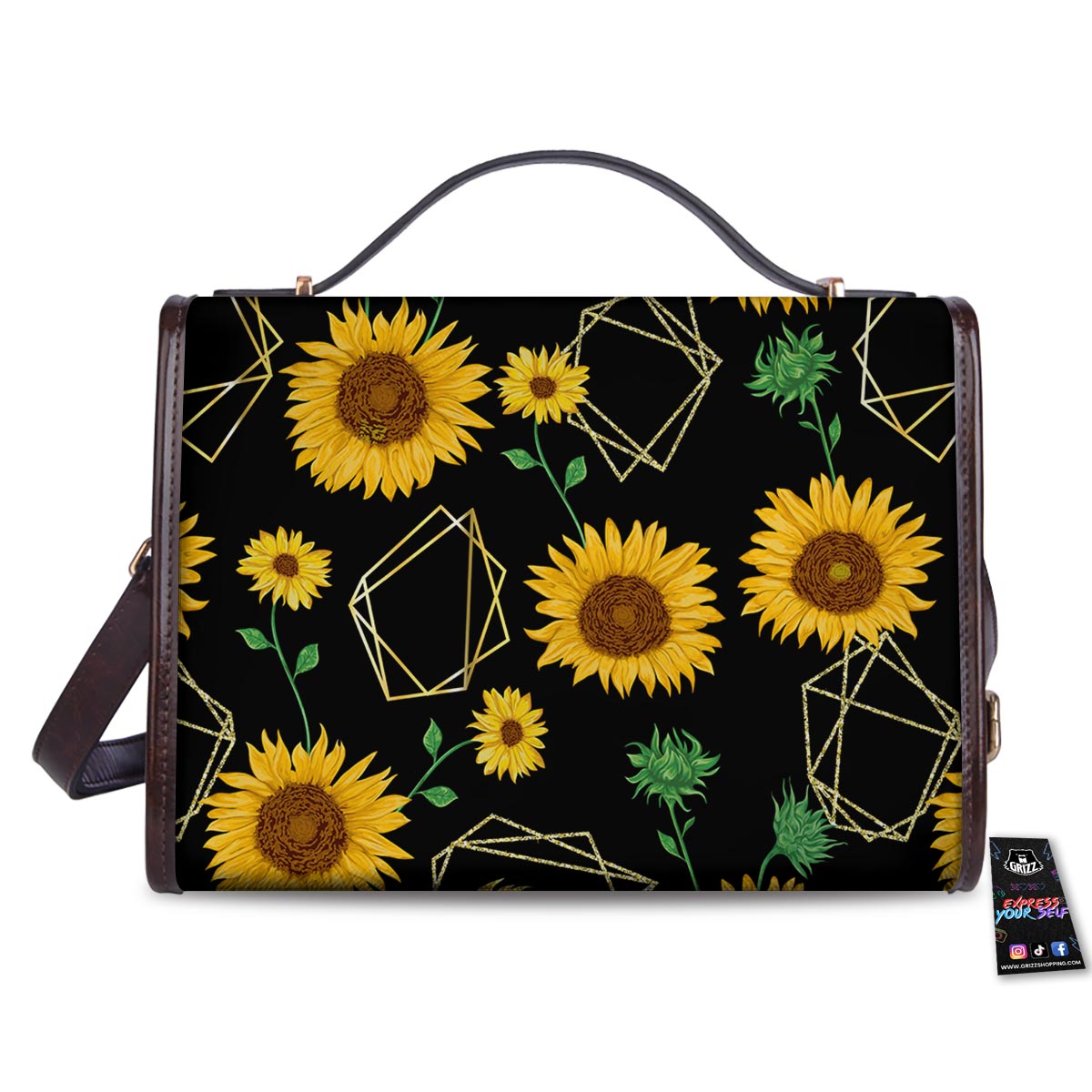 Polygonal Sunflower Print Pattern Women's Satchel Bag - Image 2