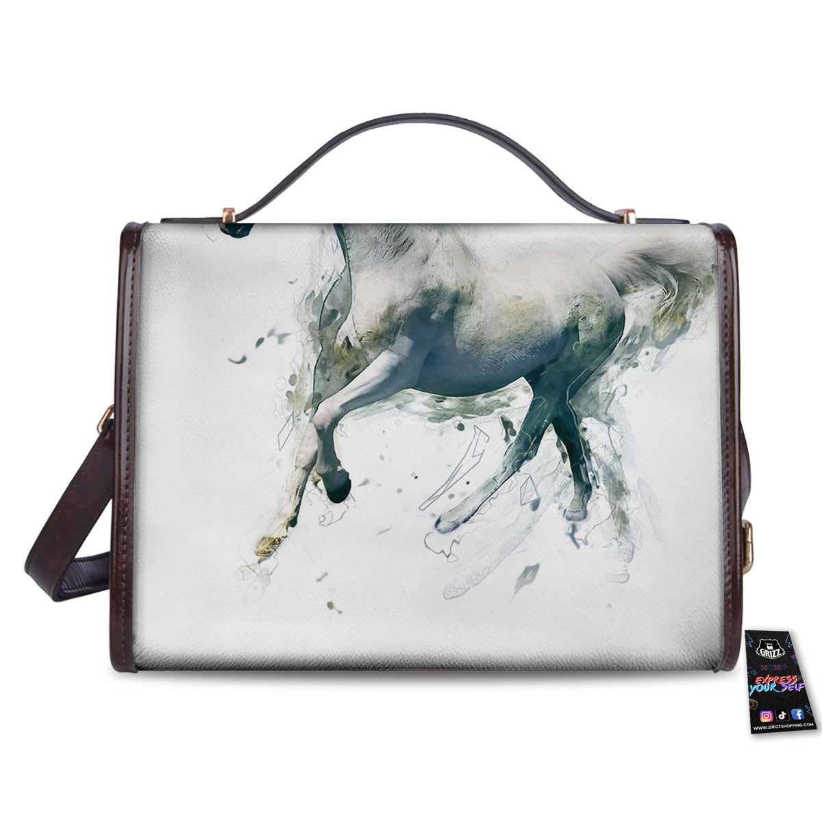 Portrait White Horse Print Women's Satchel Bag - Image 2