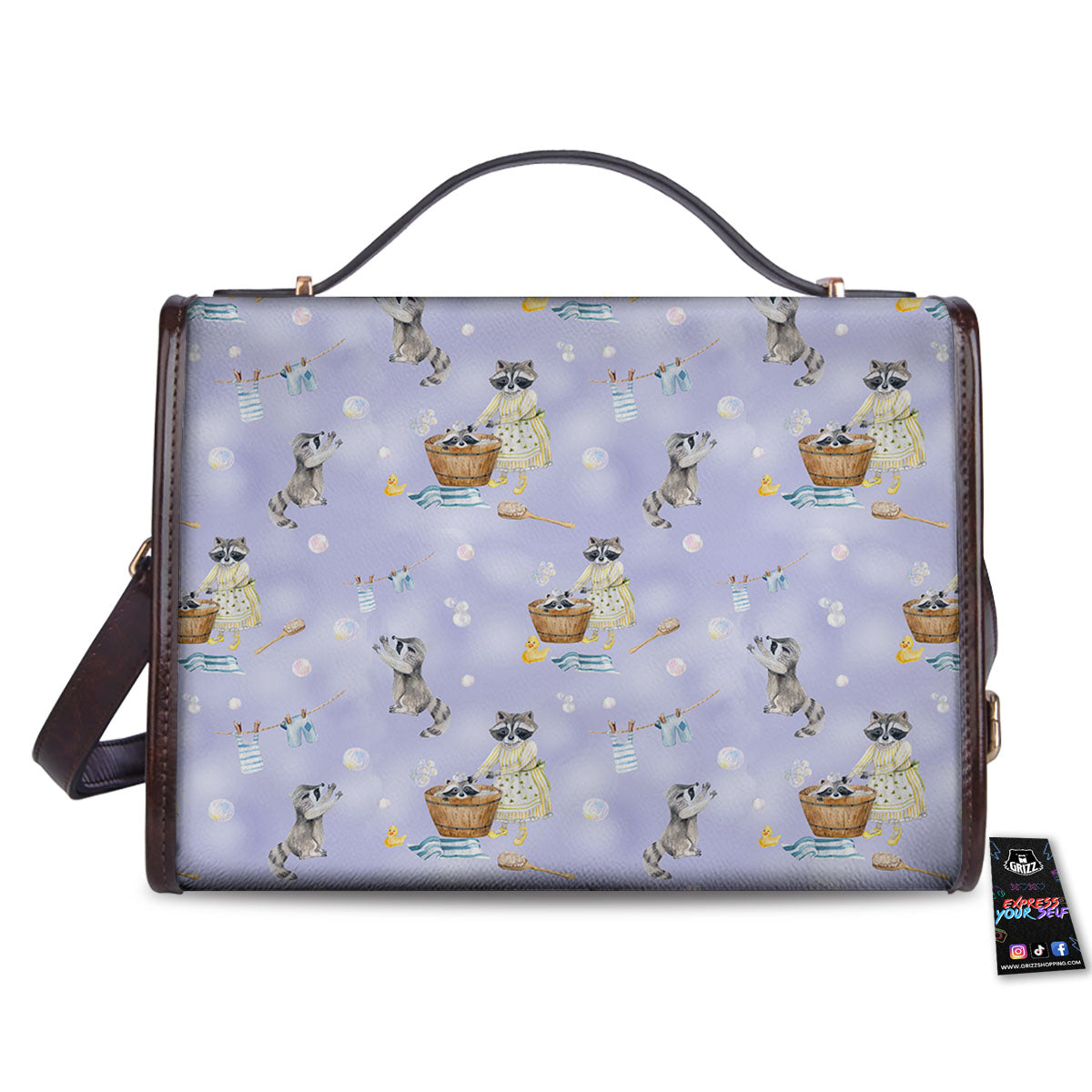 Raccoon Watercolor Print Pattern Women's Satchel Bag - Image 2
