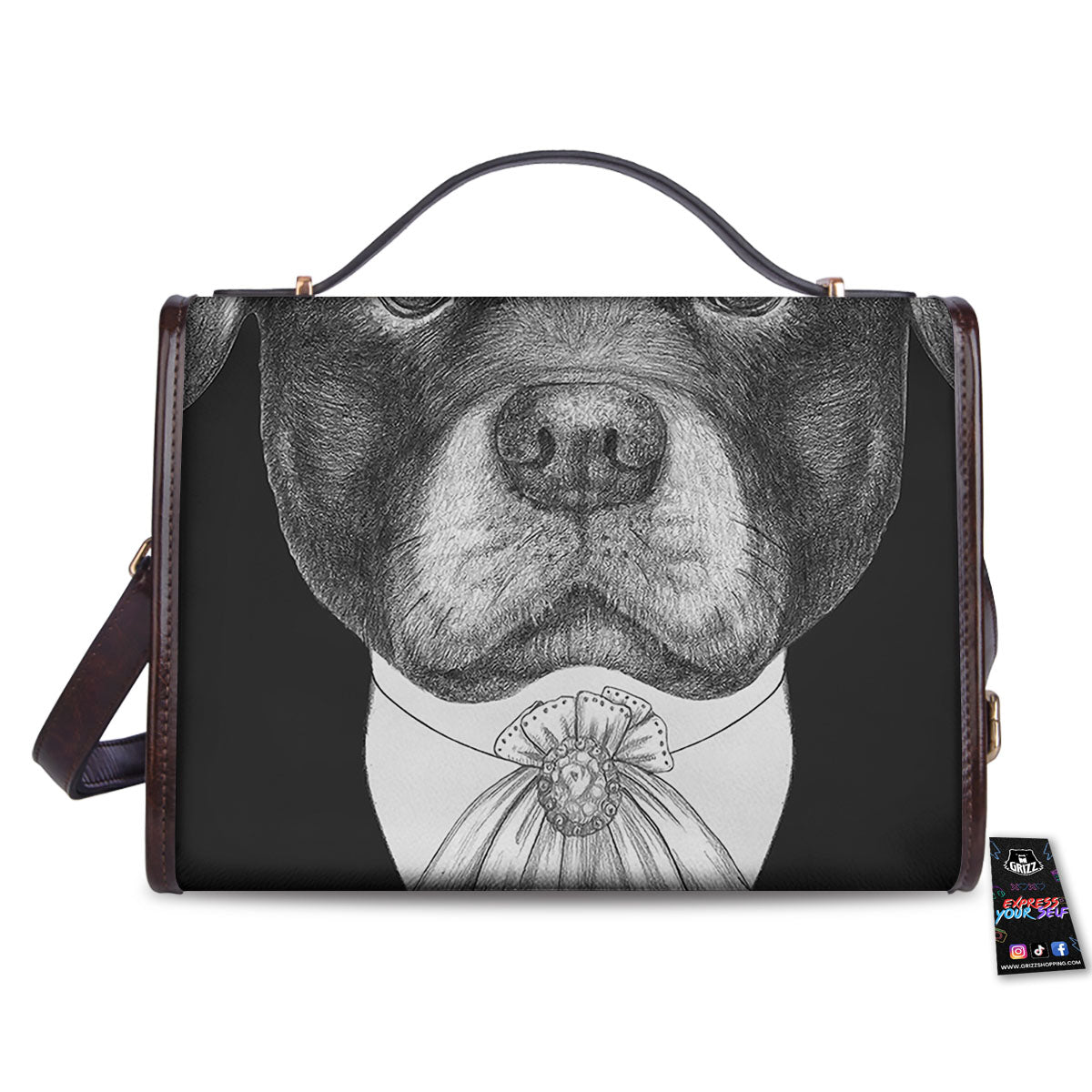 Portrait Rottweiler Vintage Print Women's Satchel Bag - Image 2