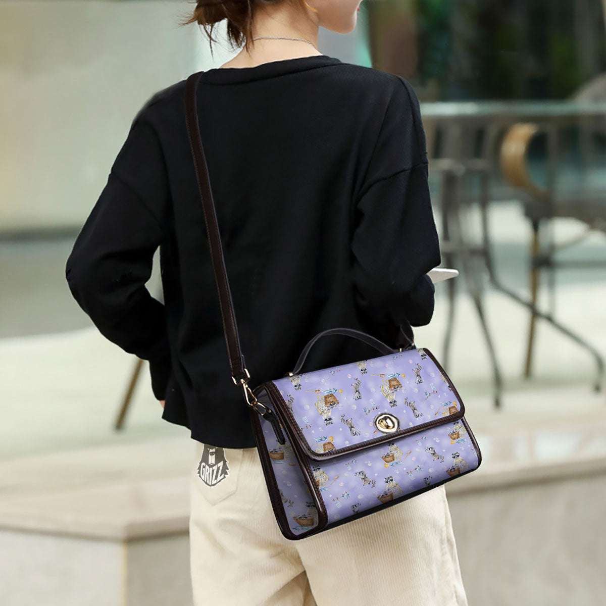 Raccoon Watercolor Print Pattern Women's Satchel Bag - Image 3