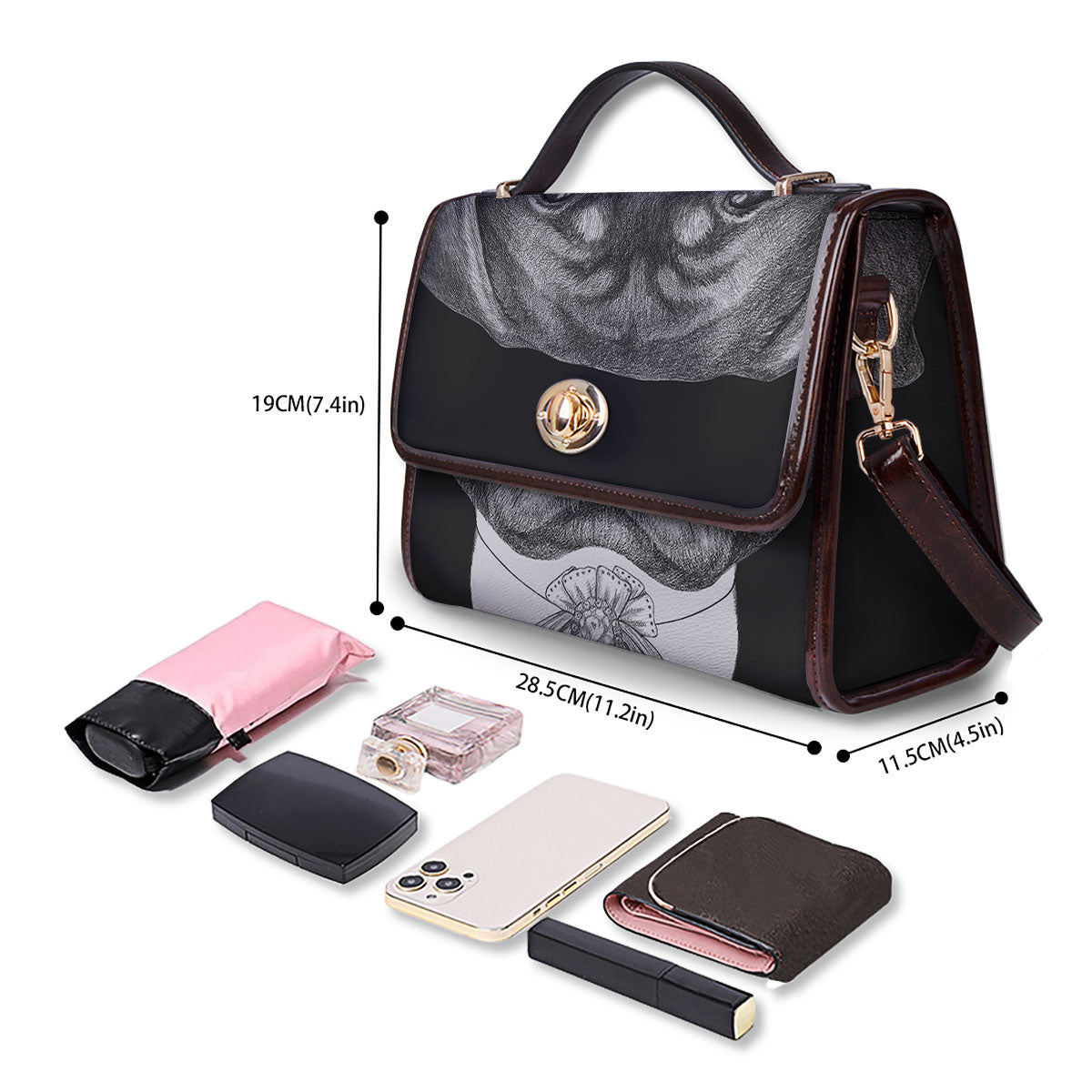 Portrait Rottweiler Vintage Print Women's Satchel Bag - Image 4