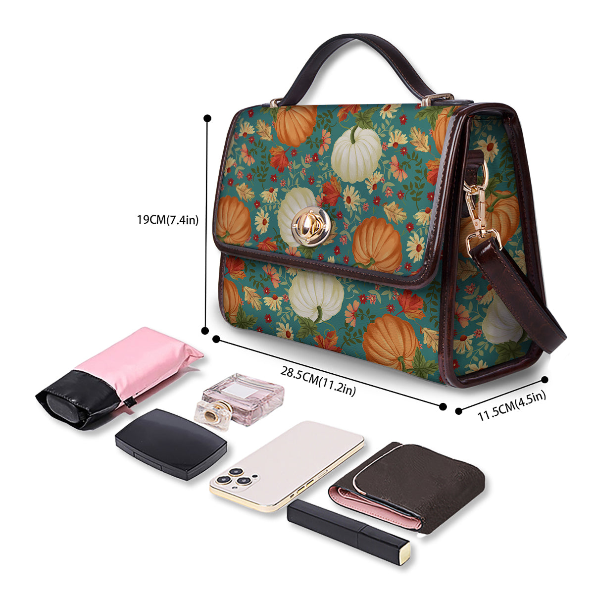 Pumpkin Vintage Print Pattern Women's Satchel Bag - Image 4