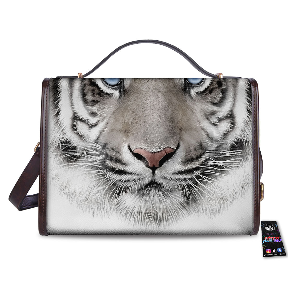 Portrait White Tiger Print Women's Satchel Bag - Image 2