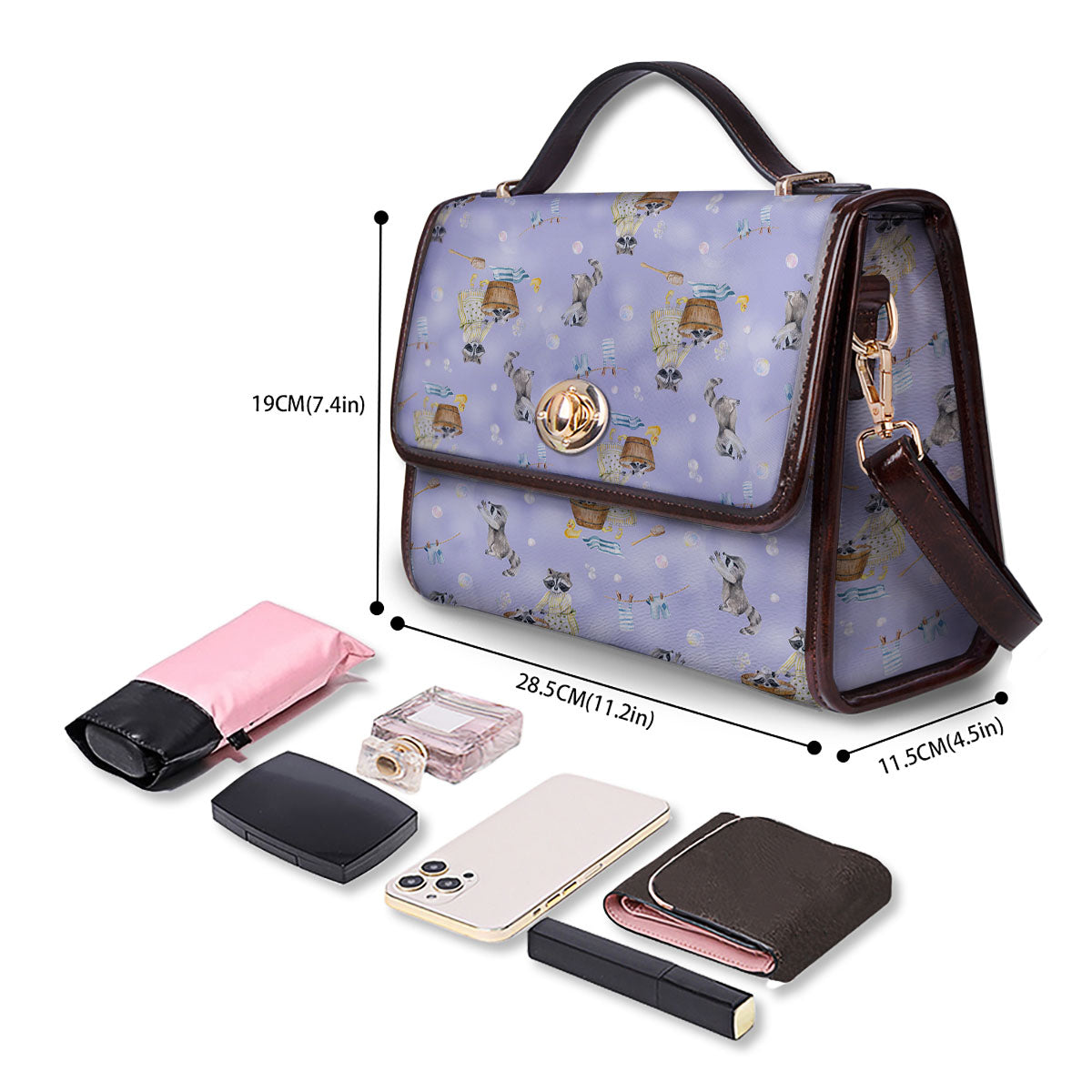 Raccoon Watercolor Print Pattern Women's Satchel Bag - Image 4