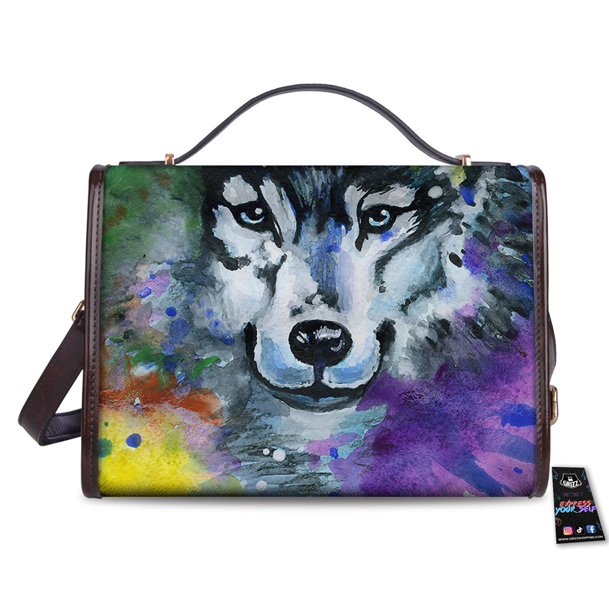 Portrait Wolf Watercolor Print Women's Satchel Bag - Image 2