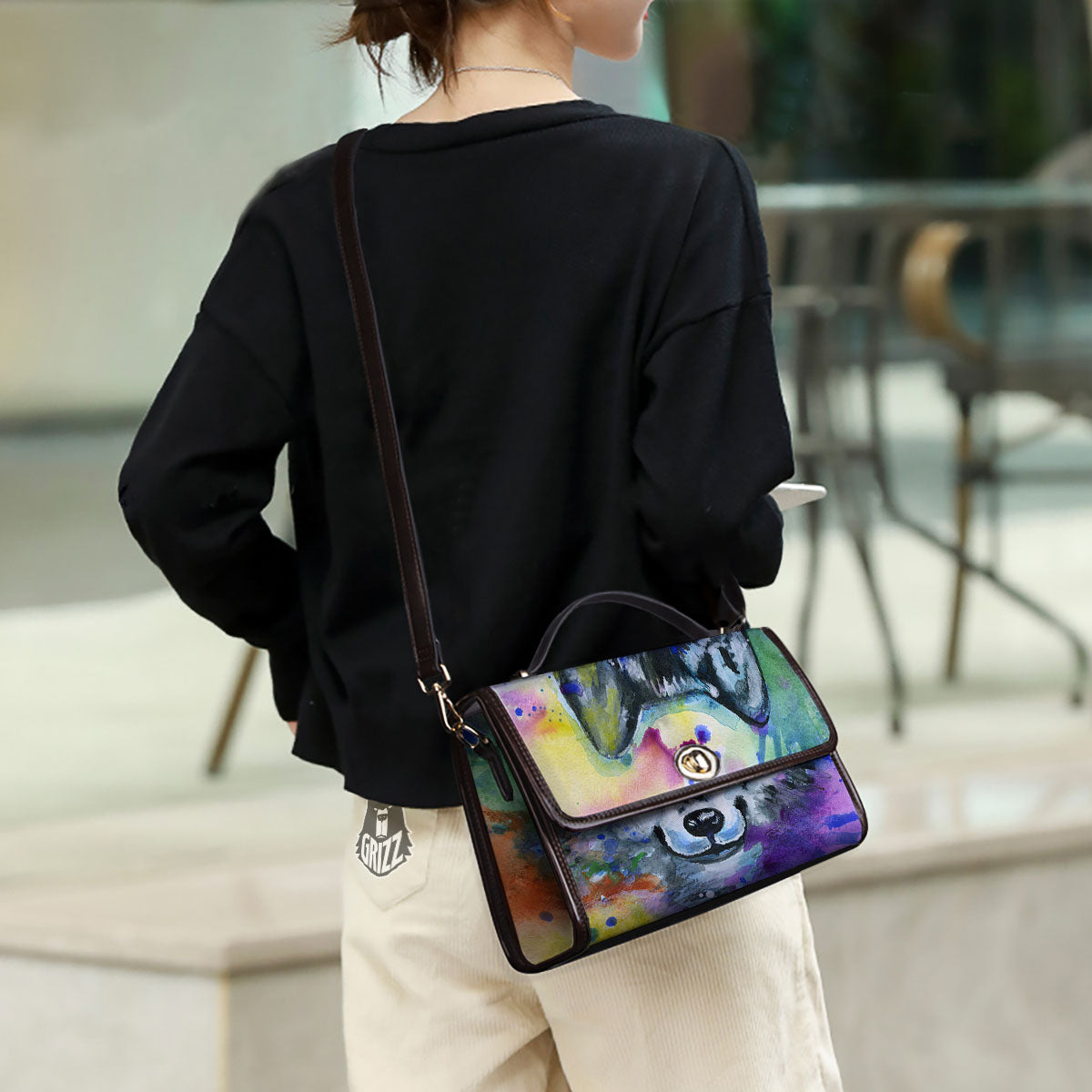 Portrait Wolf Watercolor Print Women's Satchel Bag - Image 3