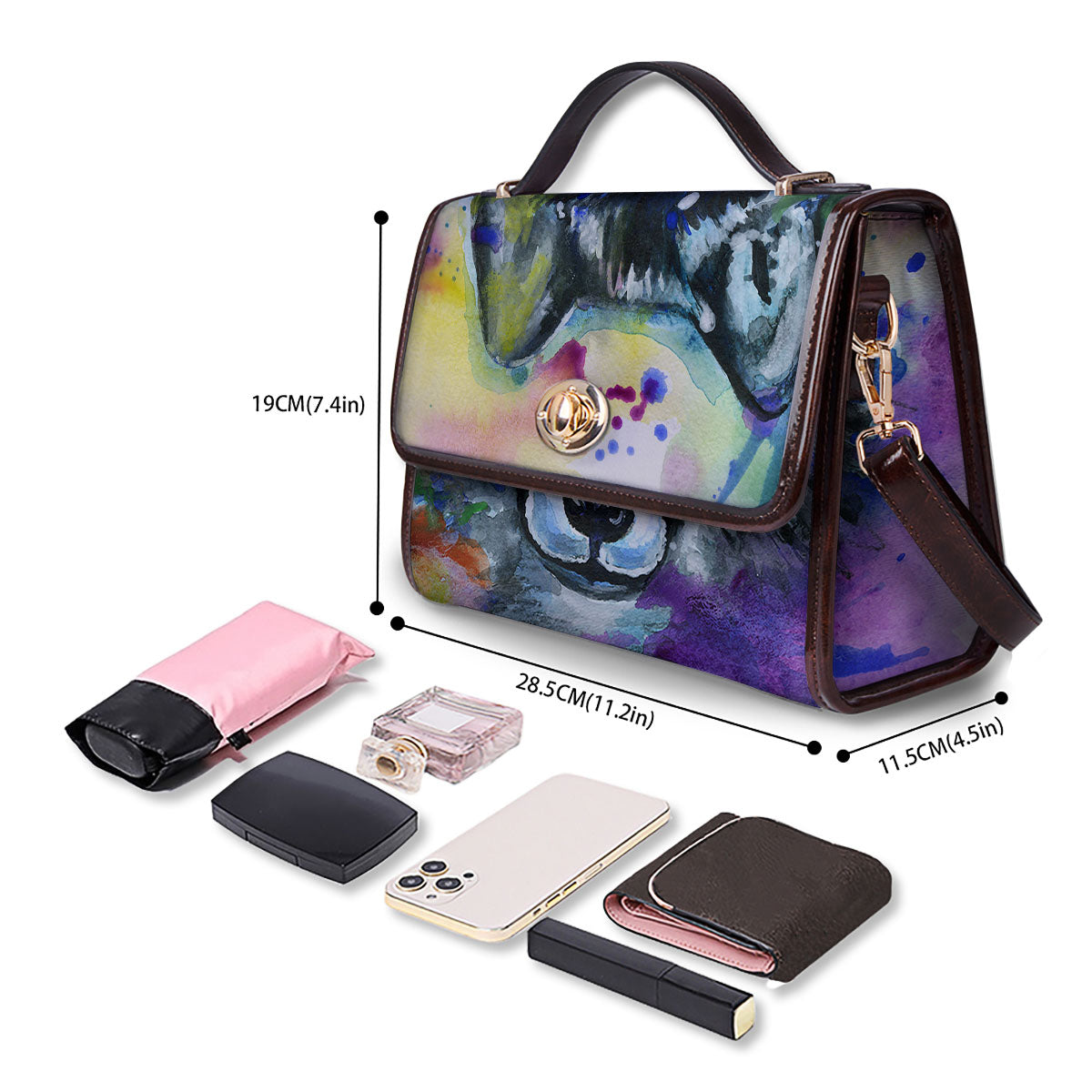 Portrait Wolf Watercolor Print Women's Satchel Bag - Image 4