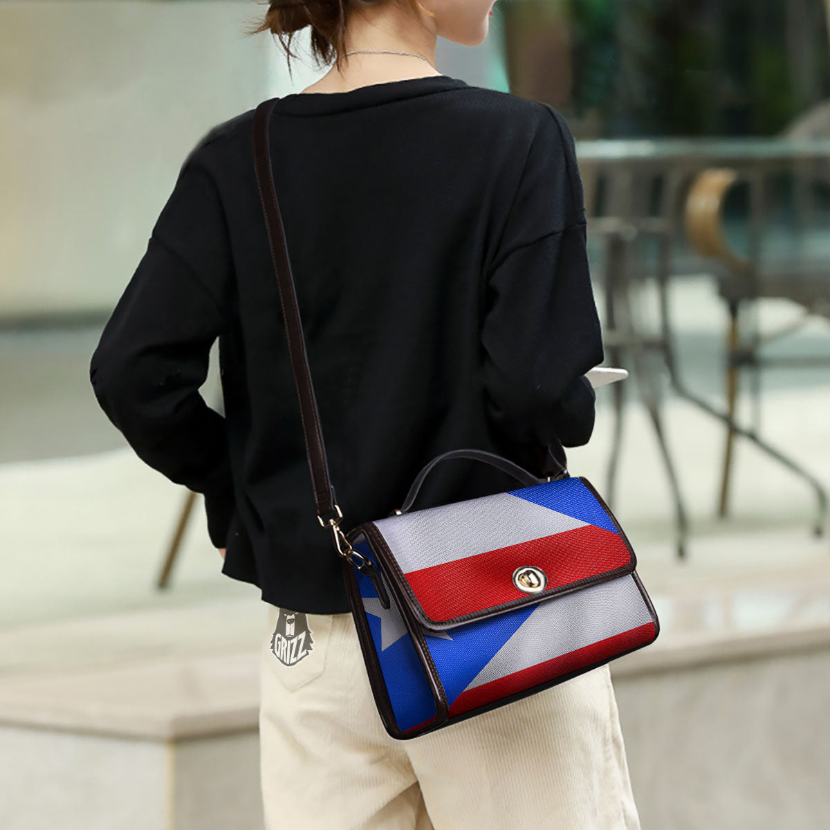 Puerto Rican Wrinkled Flag Print Women's Satchel Bag - Image 3