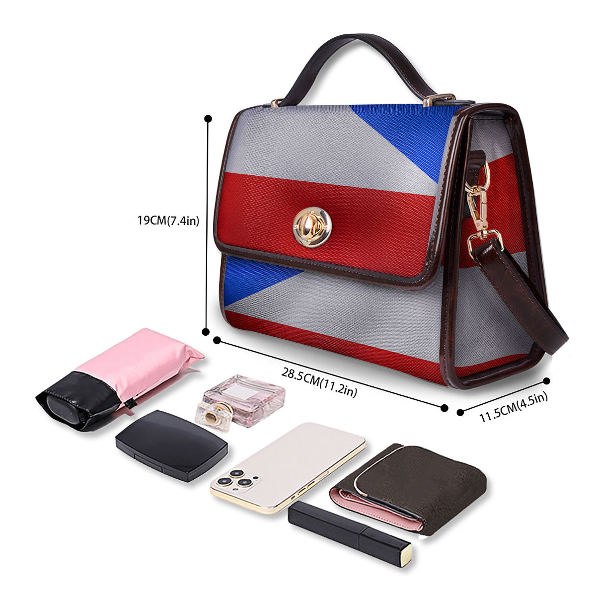 Puerto Rican Wrinkled Flag Print Women's Satchel Bag - Image 4