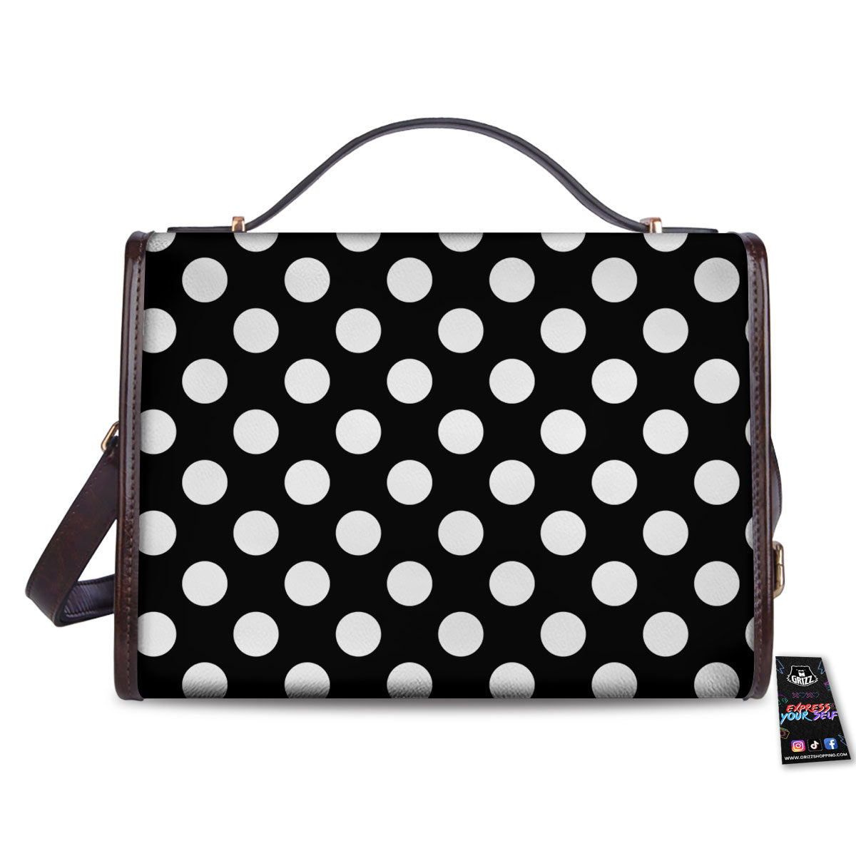 Polka Dot White And Black Print Pattern Women's Satchel Bag - Image 2