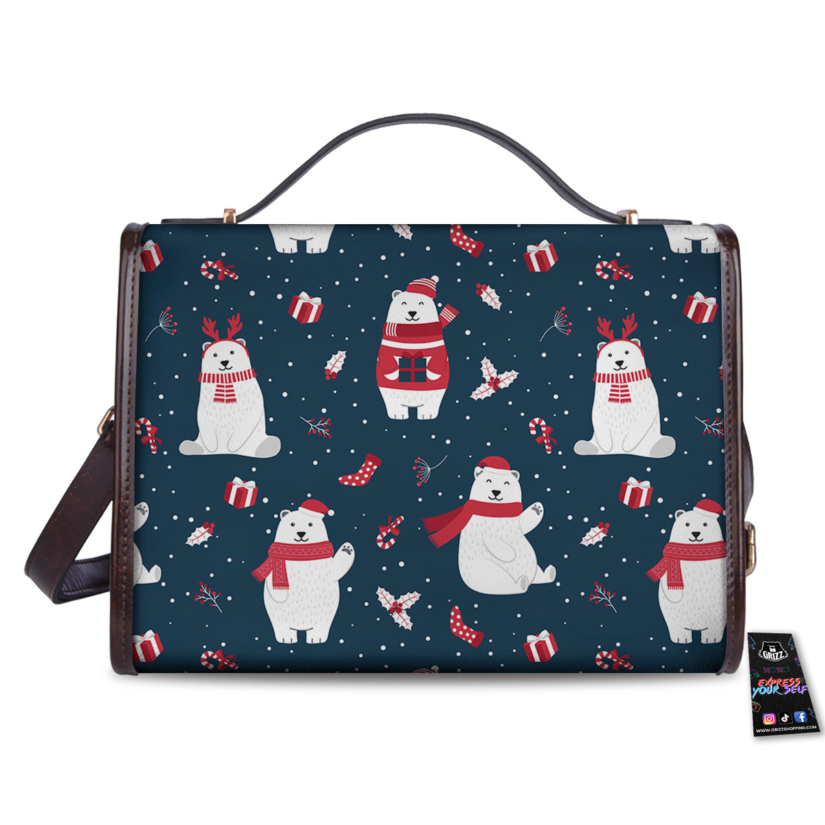 Polar Bear Xmas Print Pattern Women's Satchel Bag - Image 2