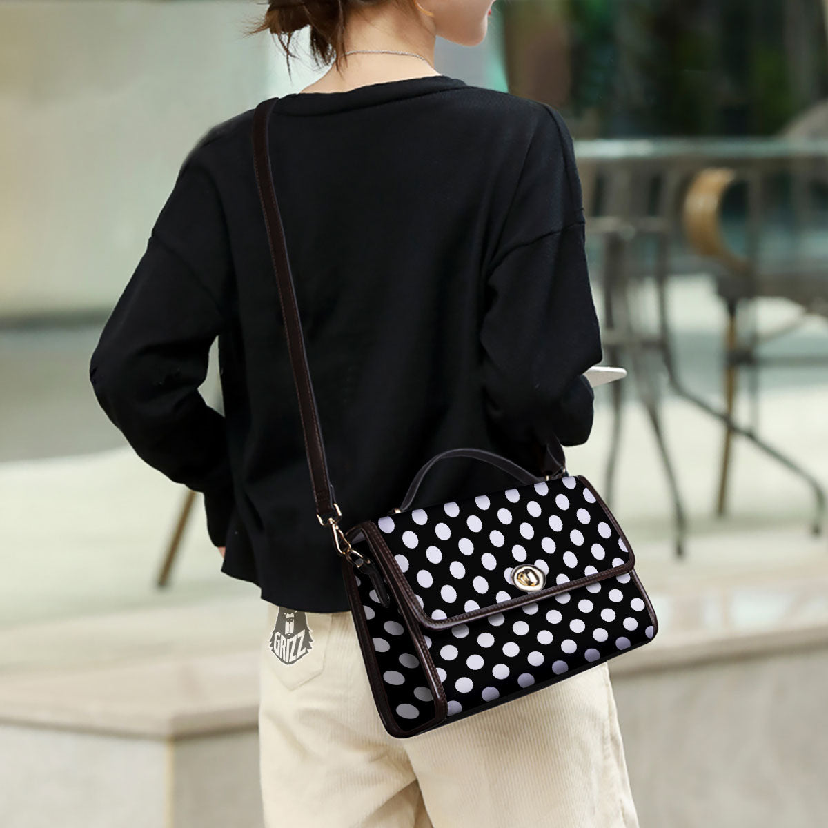 Polka Dot White And Black Print Pattern Women's Satchel Bag - Image 3