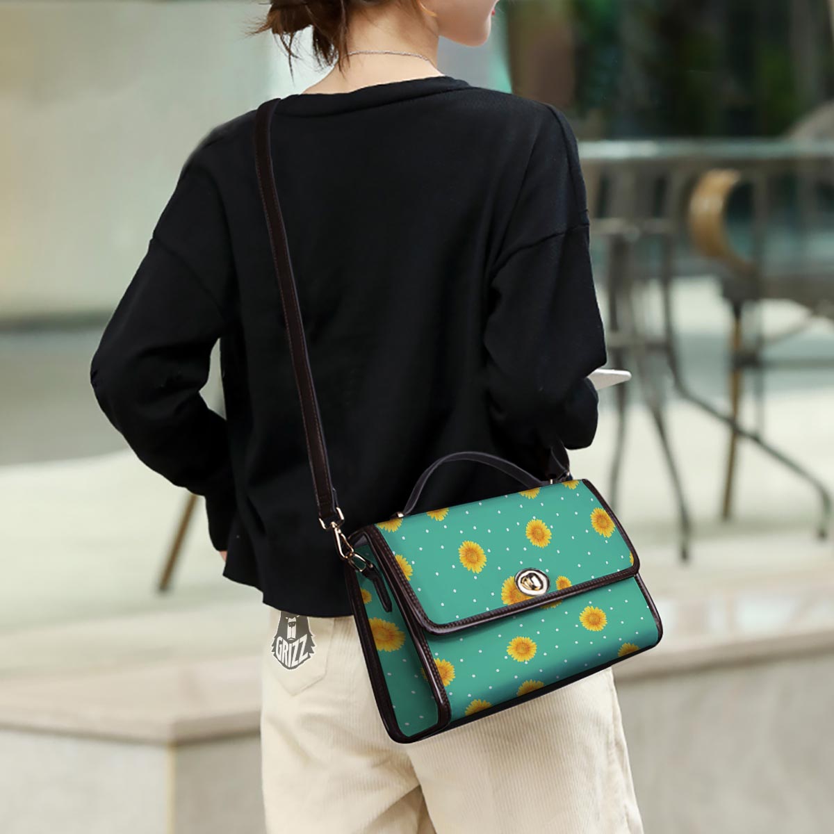 Polka Dot Sunflower Print Pattern Women's Satchel Bag - Image 3