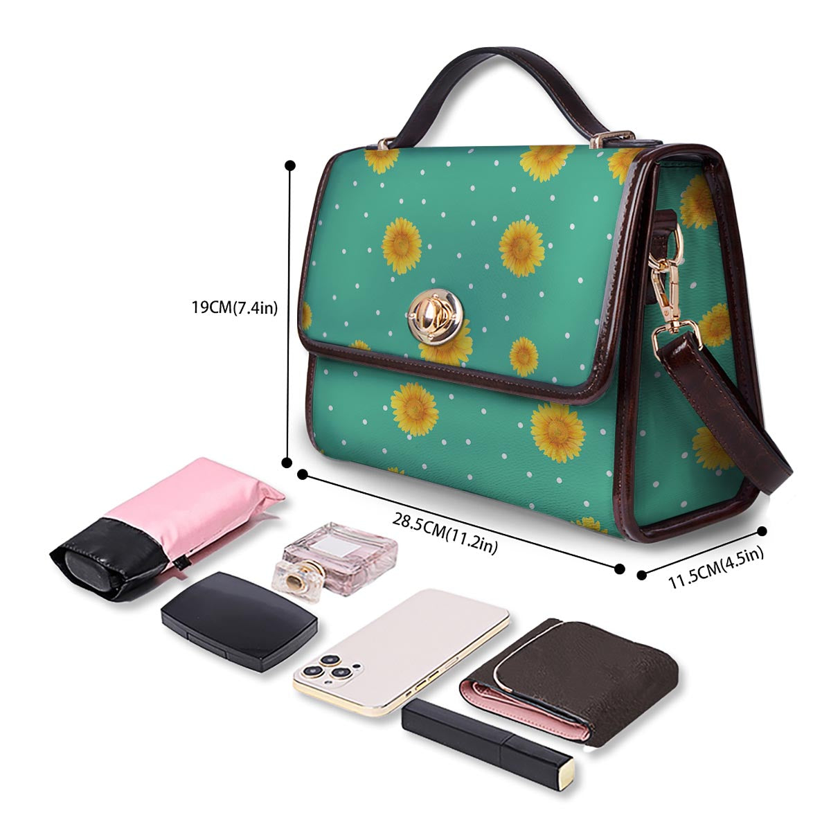 Polka Dot Sunflower Print Pattern Women's Satchel Bag - Image 4