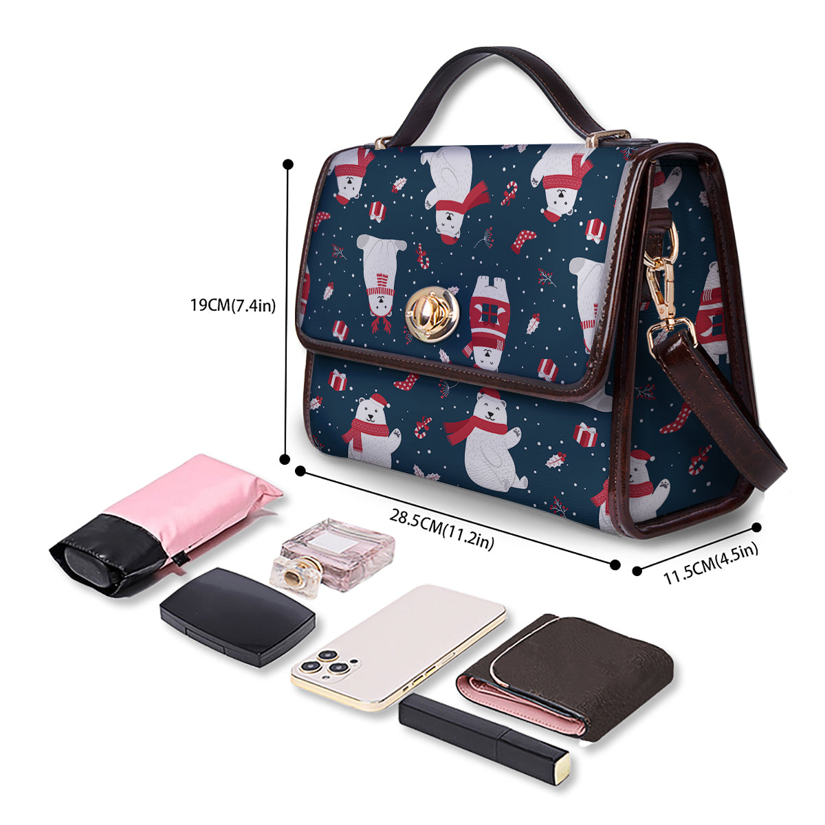 Polar Bear Xmas Print Pattern Women's Satchel Bag - Image 4
