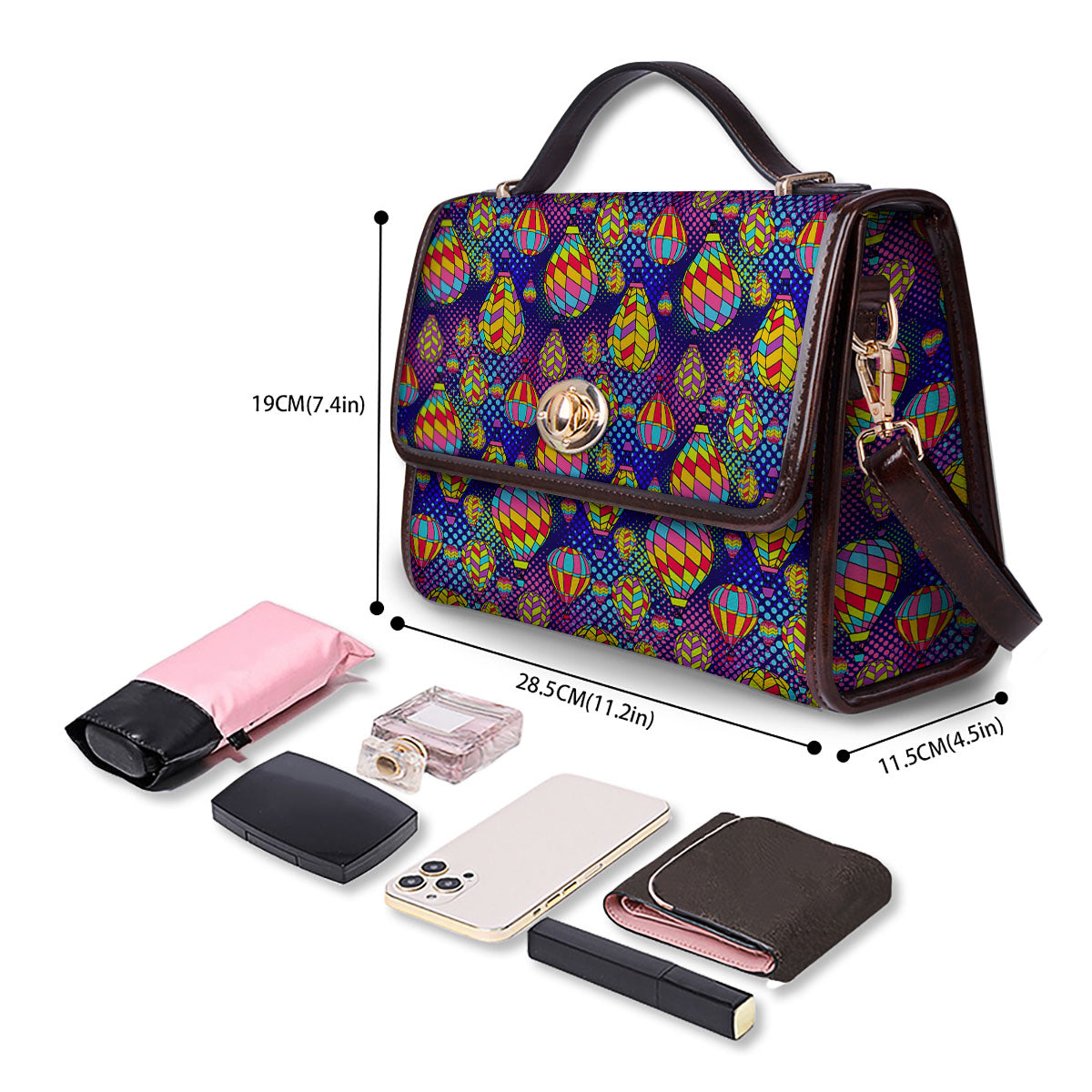 Balloon Air Retro Print Pattern Women's Satchel Bag - Image 4