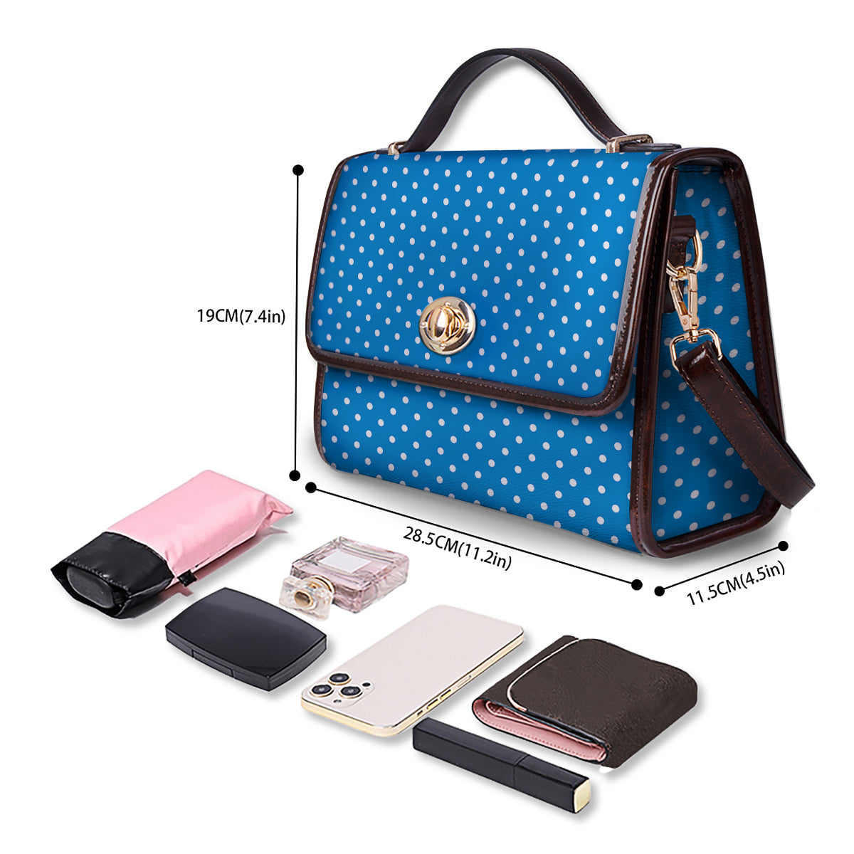 Polka Dot Blue And White Print Pattern Women's Satchel Bag - Image 4