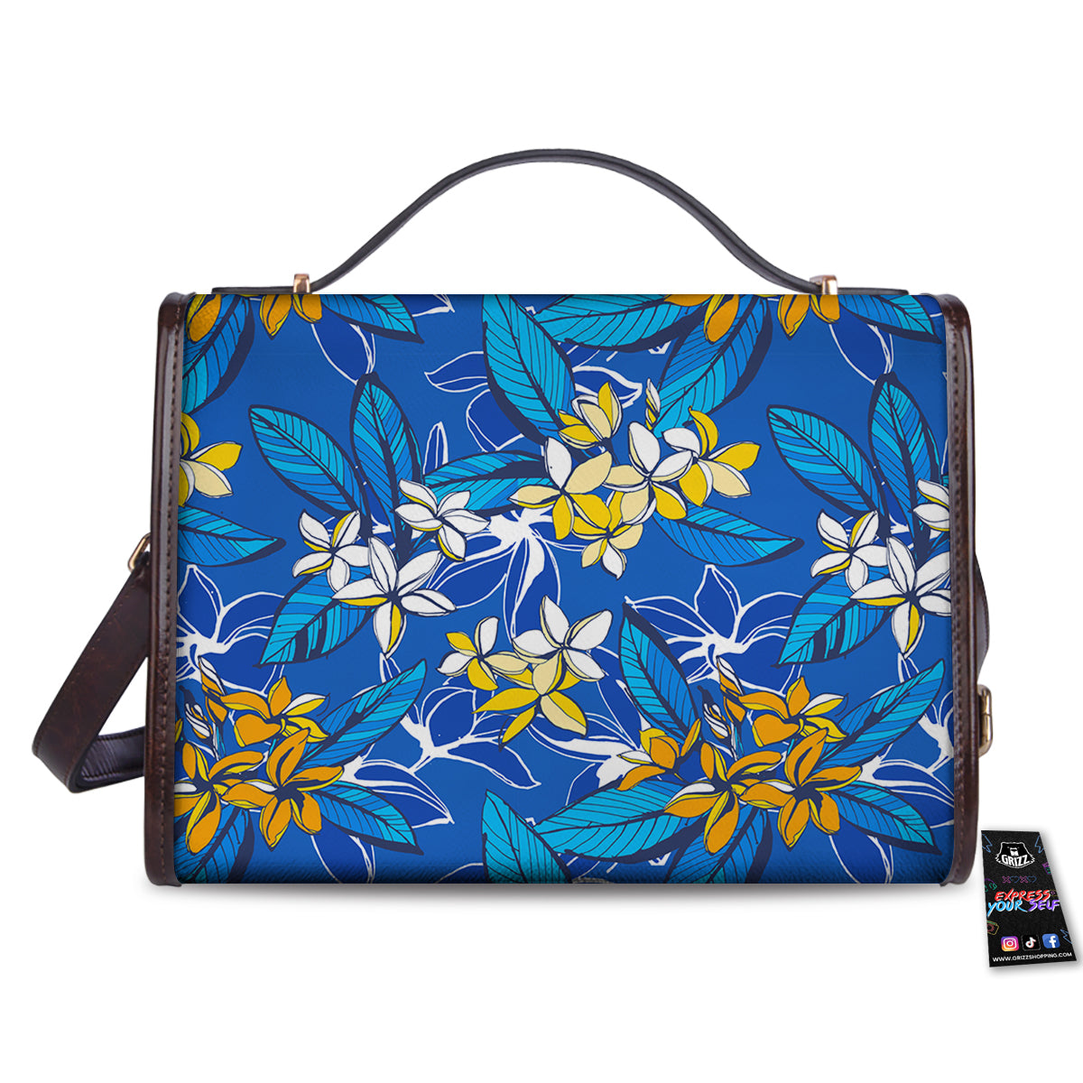 Plumeria Flower Yellow And White Blue Print Pattern Women's Satchel Bag - Image 2