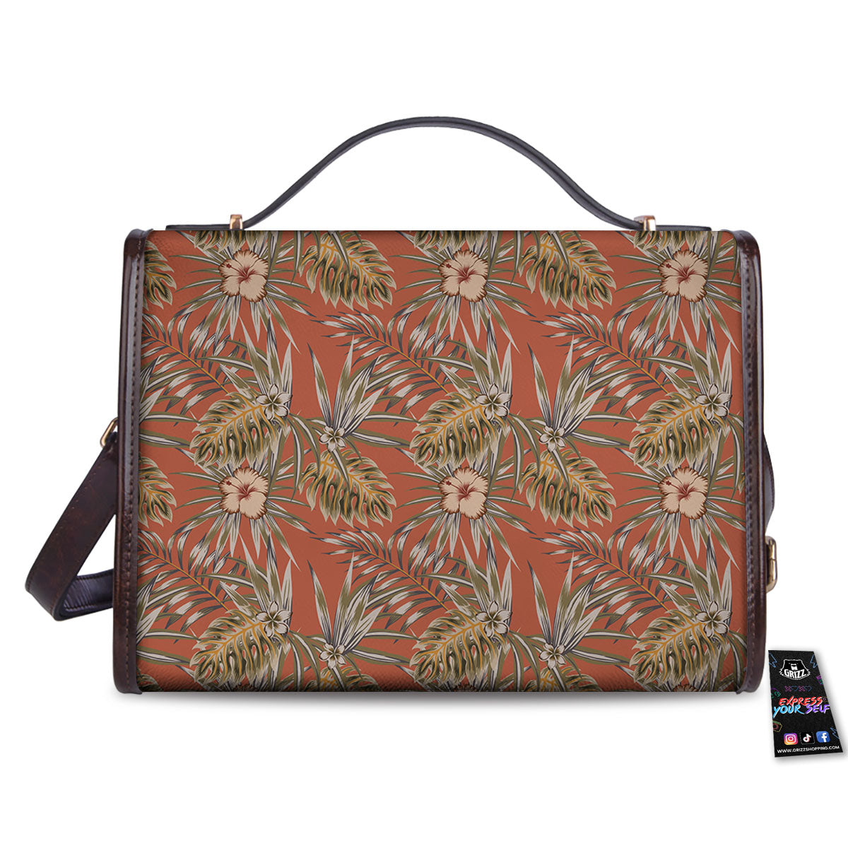 Plumeria Hibiscus Vintage Print Pattern Women's Satchel Bag - Image 2