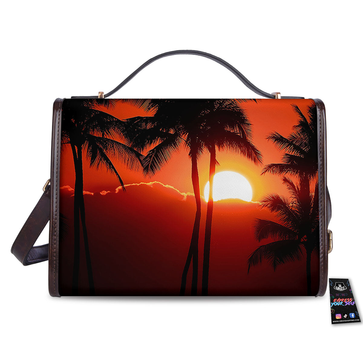 Plam Tree Sunset Tropical Print Women's Satchel Bag - Image 2